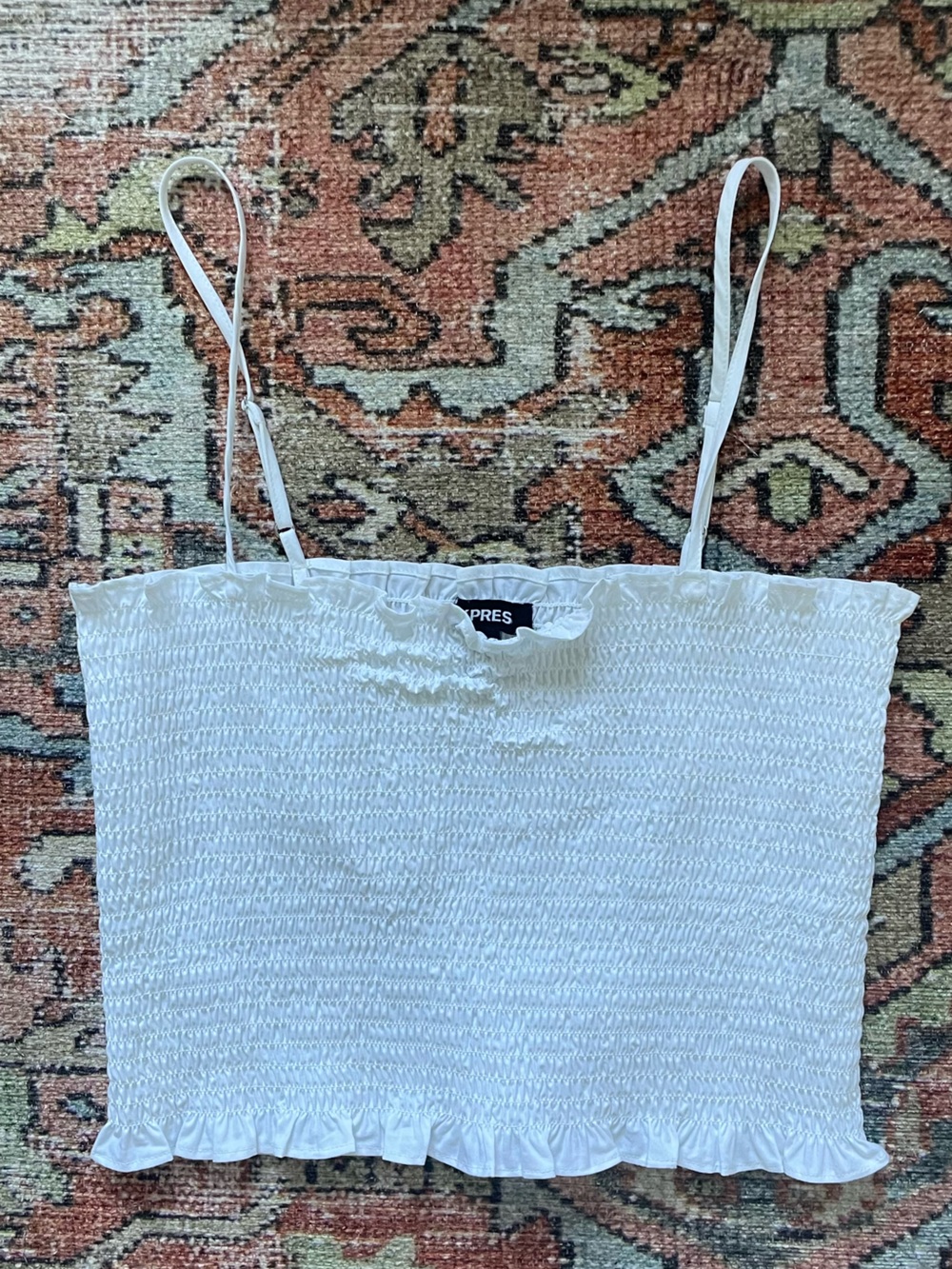 Express White Smocked Ruffle Cami Top